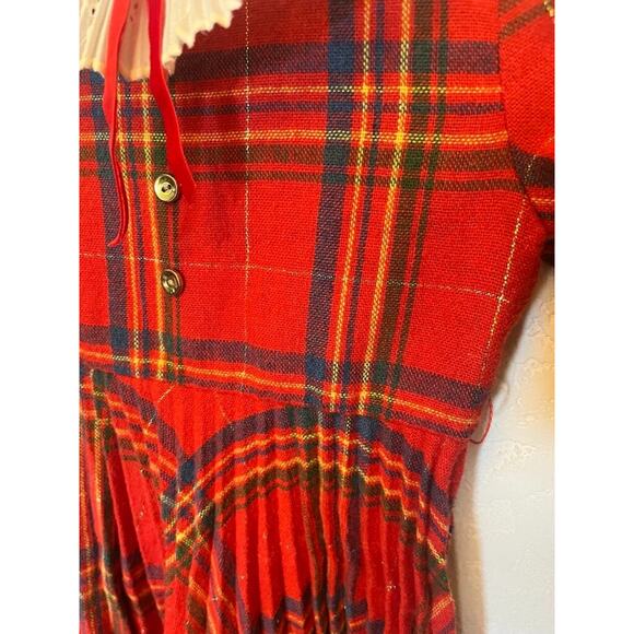 Vintage Little Saints Girls Dress Size Age 4 To 5 Pleated Plaid Made in England - Picture 2 of 3